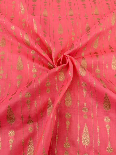Banarasi Katan Pure Silk Saree | Bright Salmon Pink | Gold Zari | Handwoven | Silk Mark Certified | Ships from California